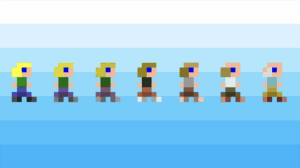 Pixelated character sprites showing stages of aging in Jason Rohrer's game Passage (2007).