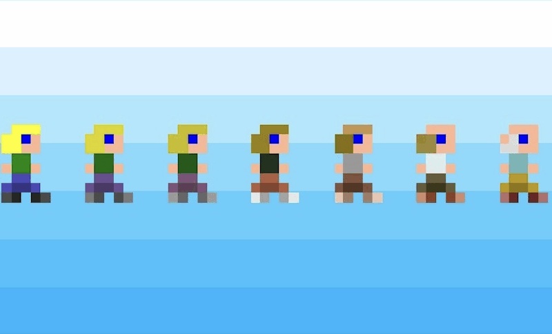 Pixelated character sprites showing stages of aging in Jason Rohrer's game Passage (2007).