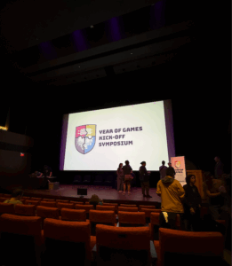 The auditorium at the University of Chicago during the Year of Games Kick-Off Symposium, moments before the “Sound, Music, Play” panel began.