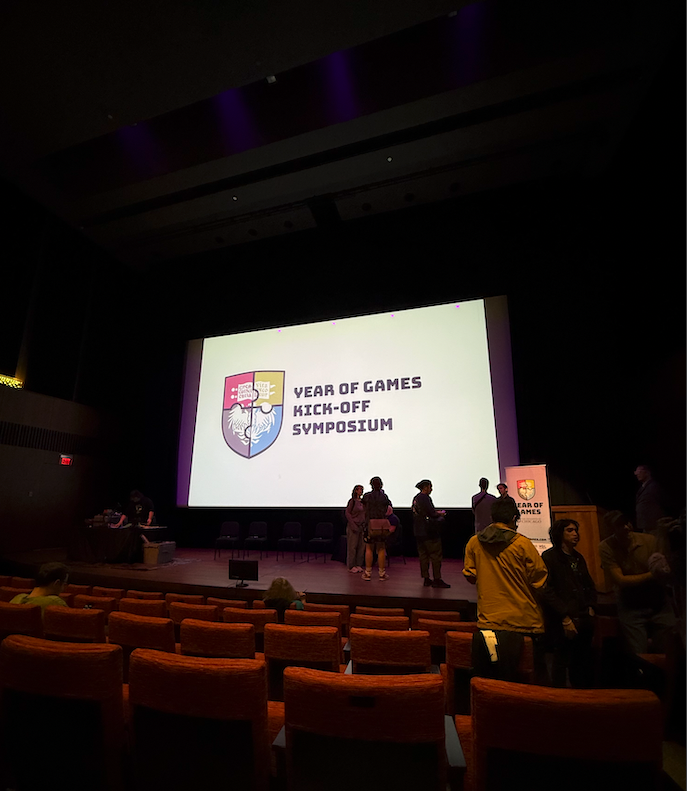 The auditorium at the University of Chicago during the Year of Games Kick-Off Symposium, moments before the “Sound, Music, Play” panel began.
