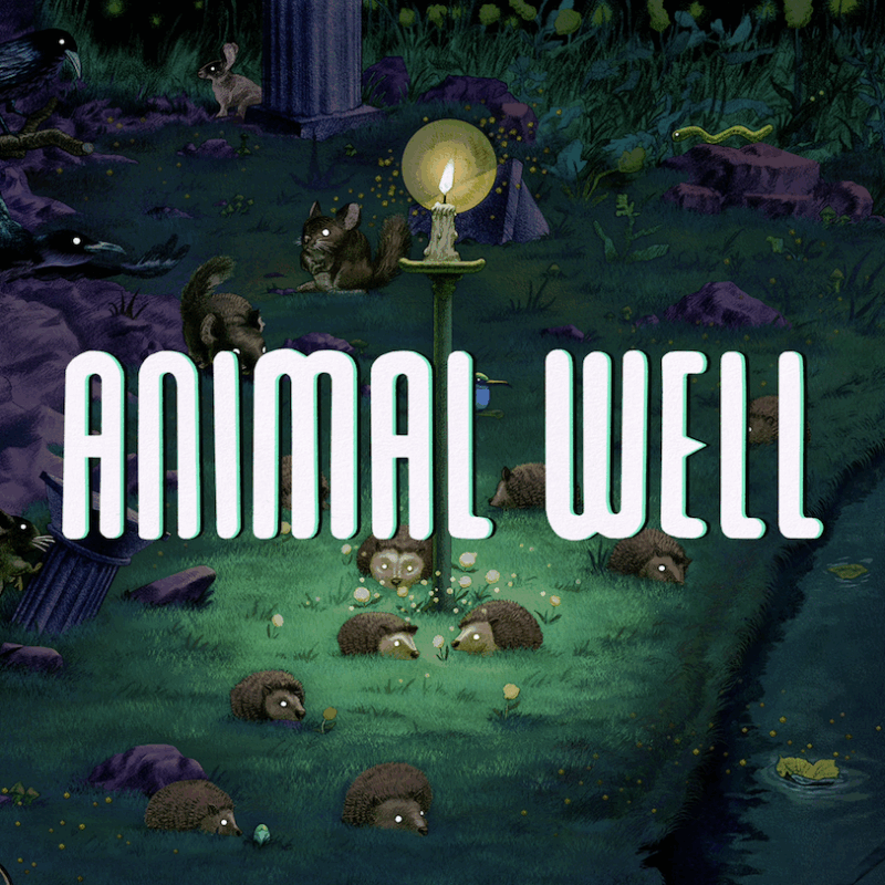 Title screen from Animal Well (Billy Basso, 2024). The glowing well and forest evoke the game’s themes of secrecy, curiosity, and discovery.
