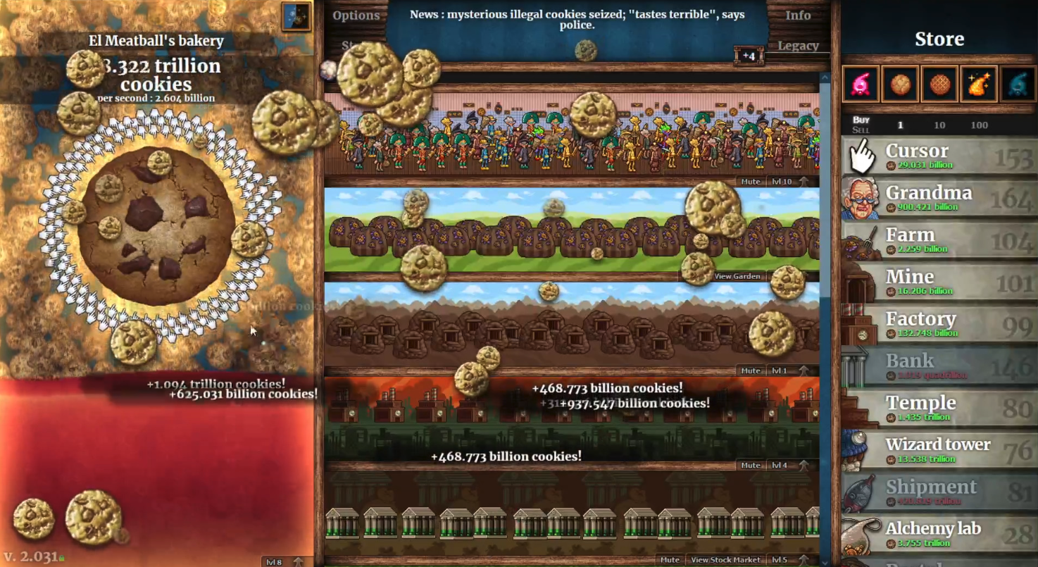 Cookie Clicker gameplay screenshot showing large cookie